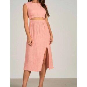 NWT Elan Coral Cut Out Midi Dress SZ M 100% Cotton Breezy Summer Wear